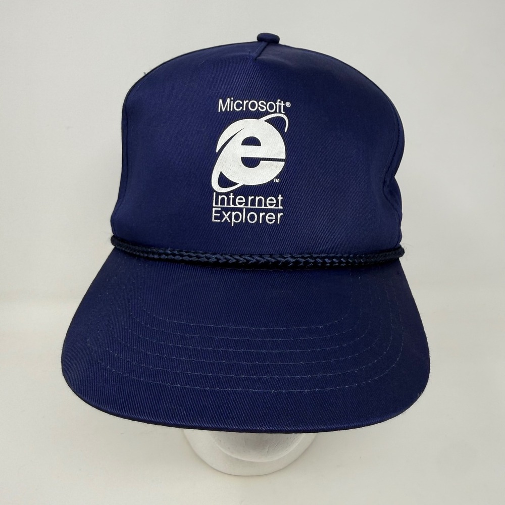 Vintage Microsoft Internet Explorer Navy Blue Snapback Hat Rope Tech Promo Cap